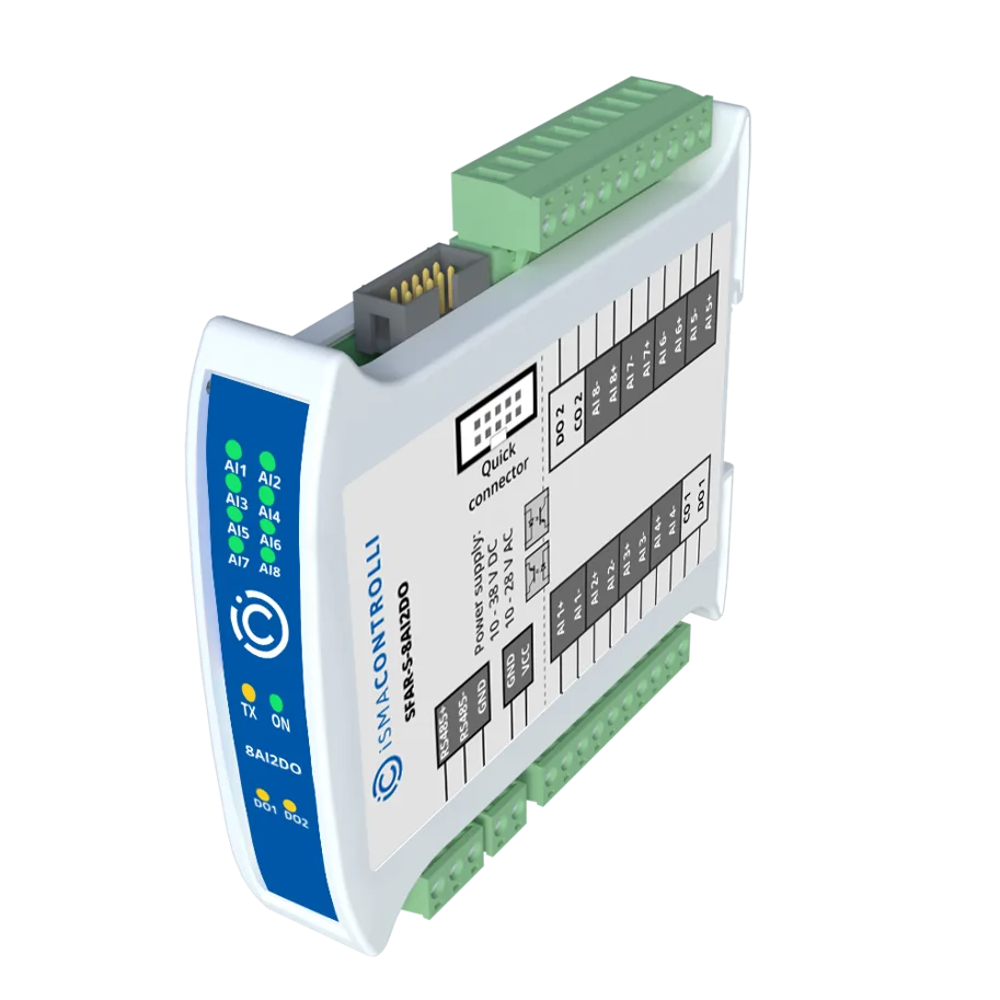 IO-Modul: 8× AI, 2× DO, RS485