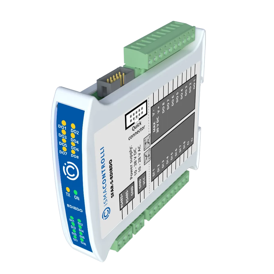 IO-Modul: 8× DI, 8× DO, RS485
